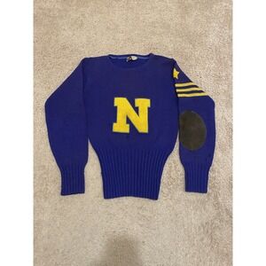 Vintage 1940's Ruby Knitting Mills All Wool New York N Letterman Sweater Blue S